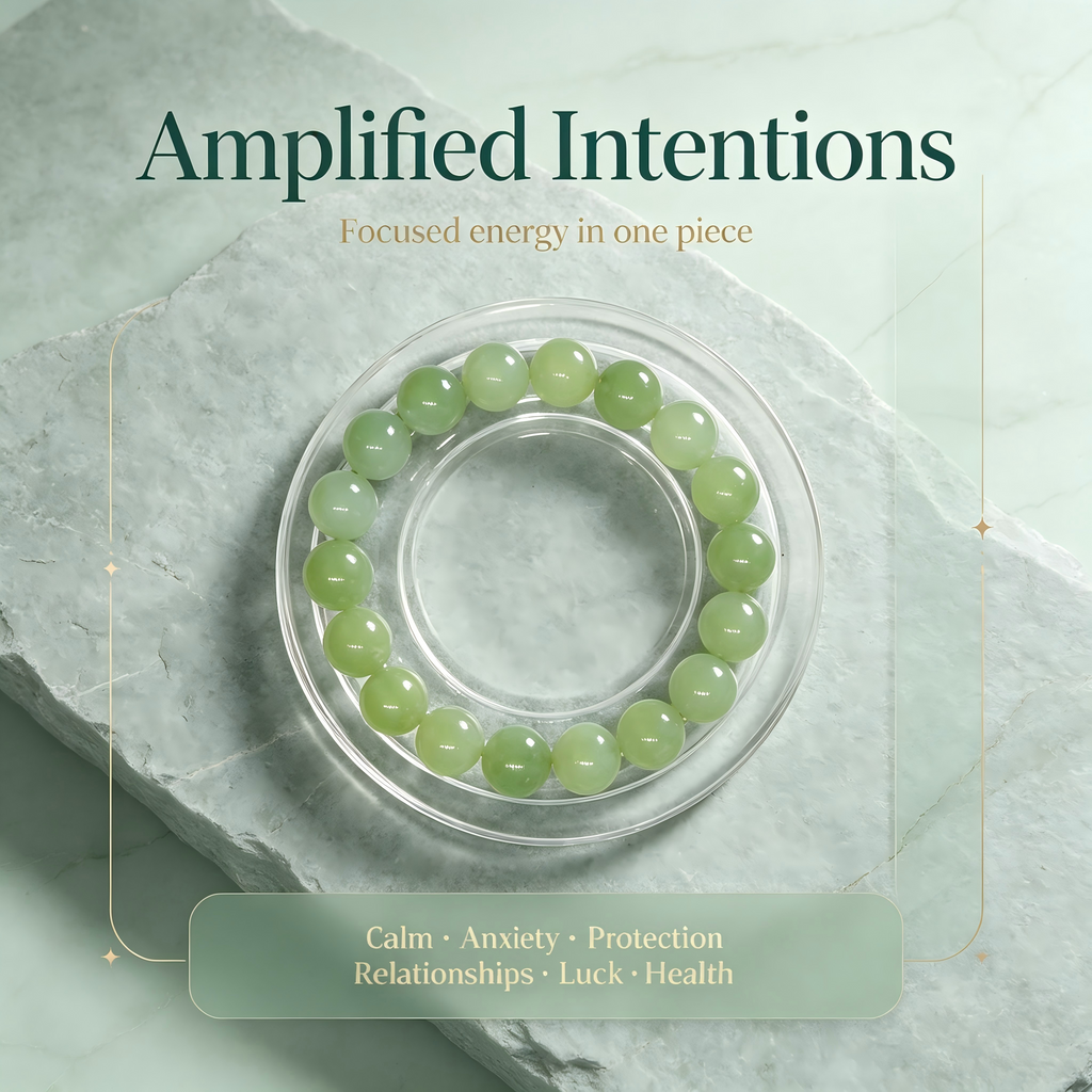 Serpentine Jade Beaded Bracelet Natural Green Jade Calm Anxiety Protection Relationships Luck Health Unisex Gemstone Bracelet