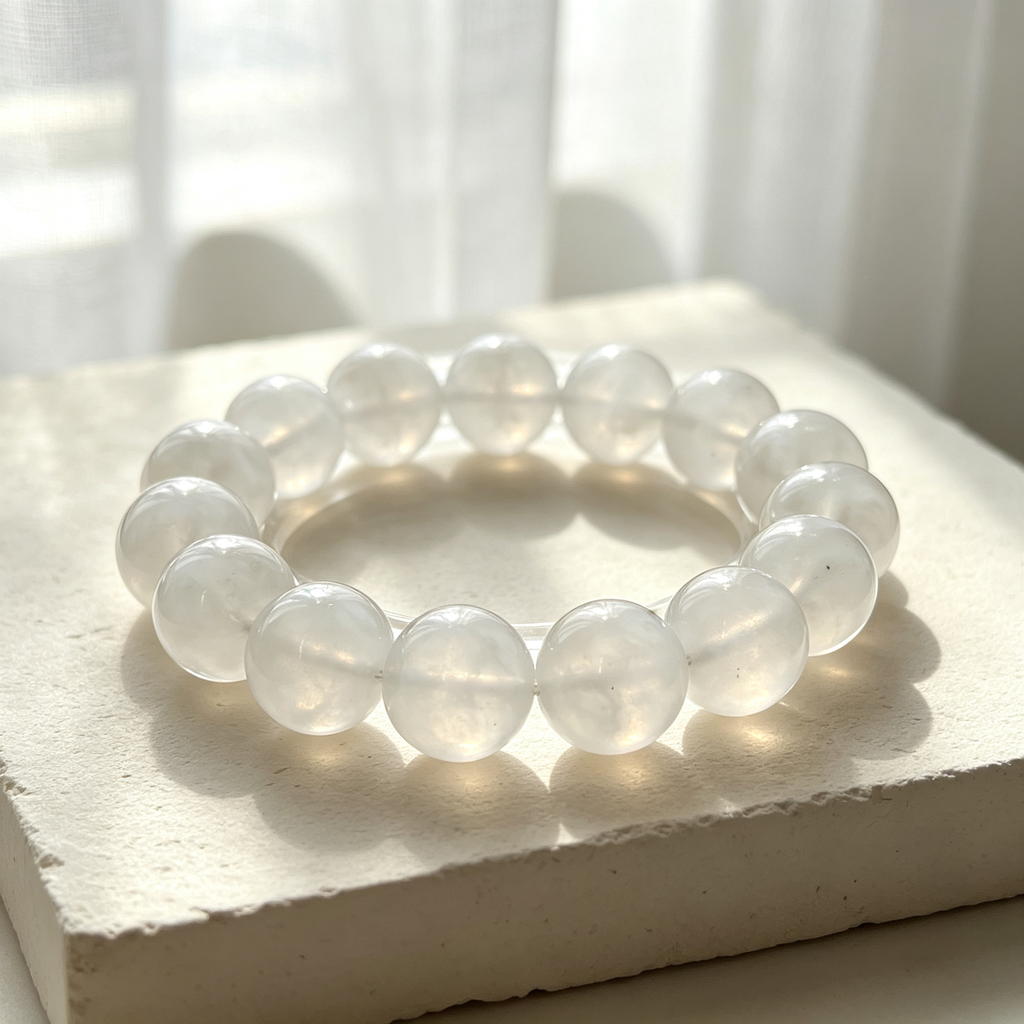 White Phantom Quartz Beaded Bracelet Natural Crystal Calm Anxiety Protection Luck Road Opener Health Unisex Gemstone Bracelet