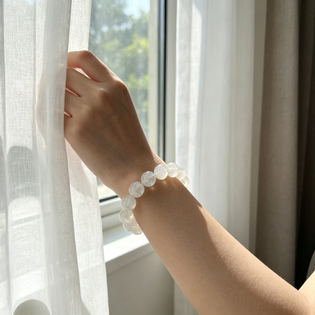 White Phantom Quartz Beaded Bracelet Natural Crystal Calm Anxiety Protection Luck Road Opener Health Unisex Gemstone Bracelet