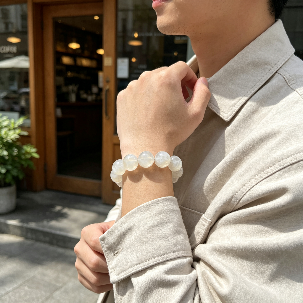 White Phantom Quartz Beaded Bracelet Natural Crystal Calm Anxiety Protection Luck Road Opener Health Unisex Gemstone Bracelet