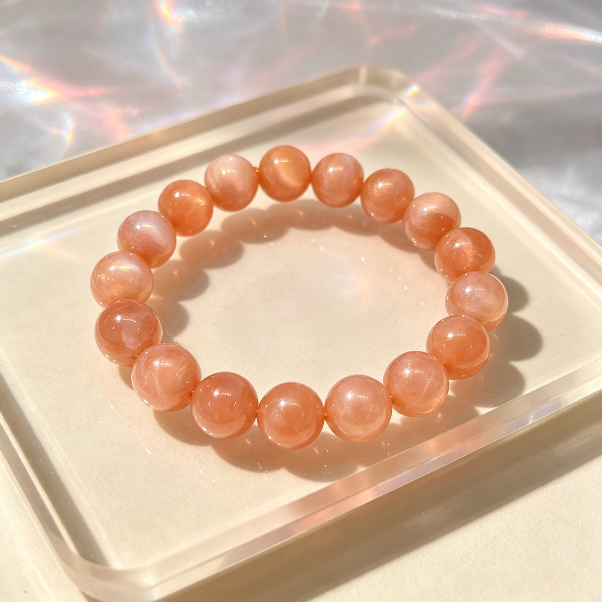 Orange Moonstone Beaded Bracelet Natural Crystal Calm Anxiety Love Relationships Luck Fertility Unisex Gemstone Bracelet