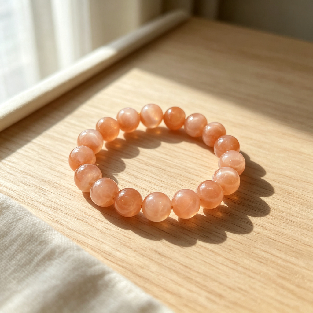 Orange Moonstone Beaded Bracelet Natural Crystal Calm Anxiety Love Relationships Luck Fertility Unisex Gemstone Bracelet