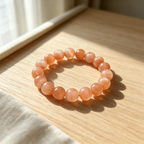 Orange Moonstone Beaded Bracelet Natural Crystal Calm Anxiety Love Relationships Luck Fertility Unisex Gemstone Bracelet