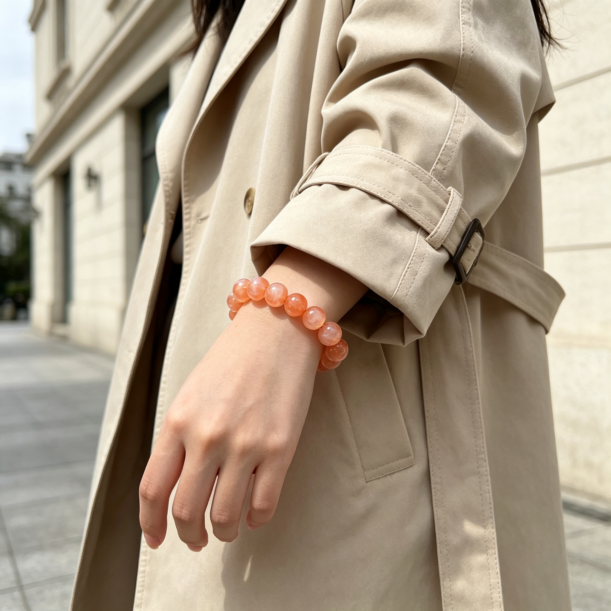 Orange Moonstone Beaded Bracelet Natural Crystal Calm Anxiety Love Relationships Luck Fertility Unisex Gemstone Bracelet