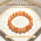 Orange Moonstone Beaded Bracelet Natural Crystal Calm Anxiety Love Relationships Luck Fertility Unisex Gemstone Bracelet