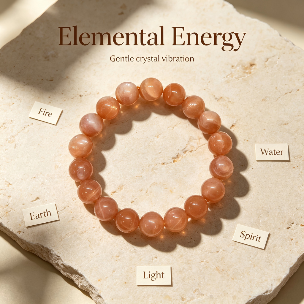 Orange Moonstone Beaded Bracelet Natural Crystal Calm Anxiety Love Relationships Luck Fertility Unisex Gemstone Bracelet