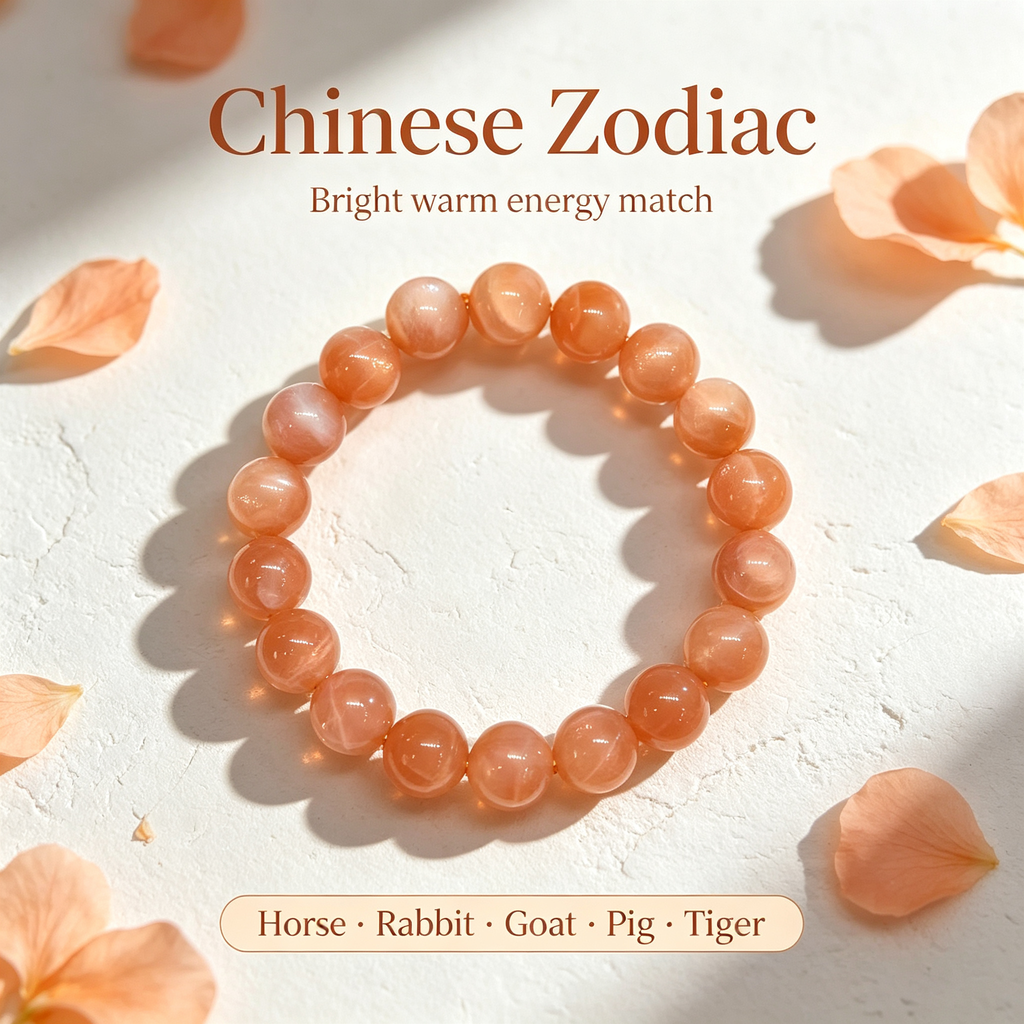Orange Moonstone Beaded Bracelet Natural Crystal Calm Anxiety Love Relationships Luck Fertility Unisex Gemstone Bracelet