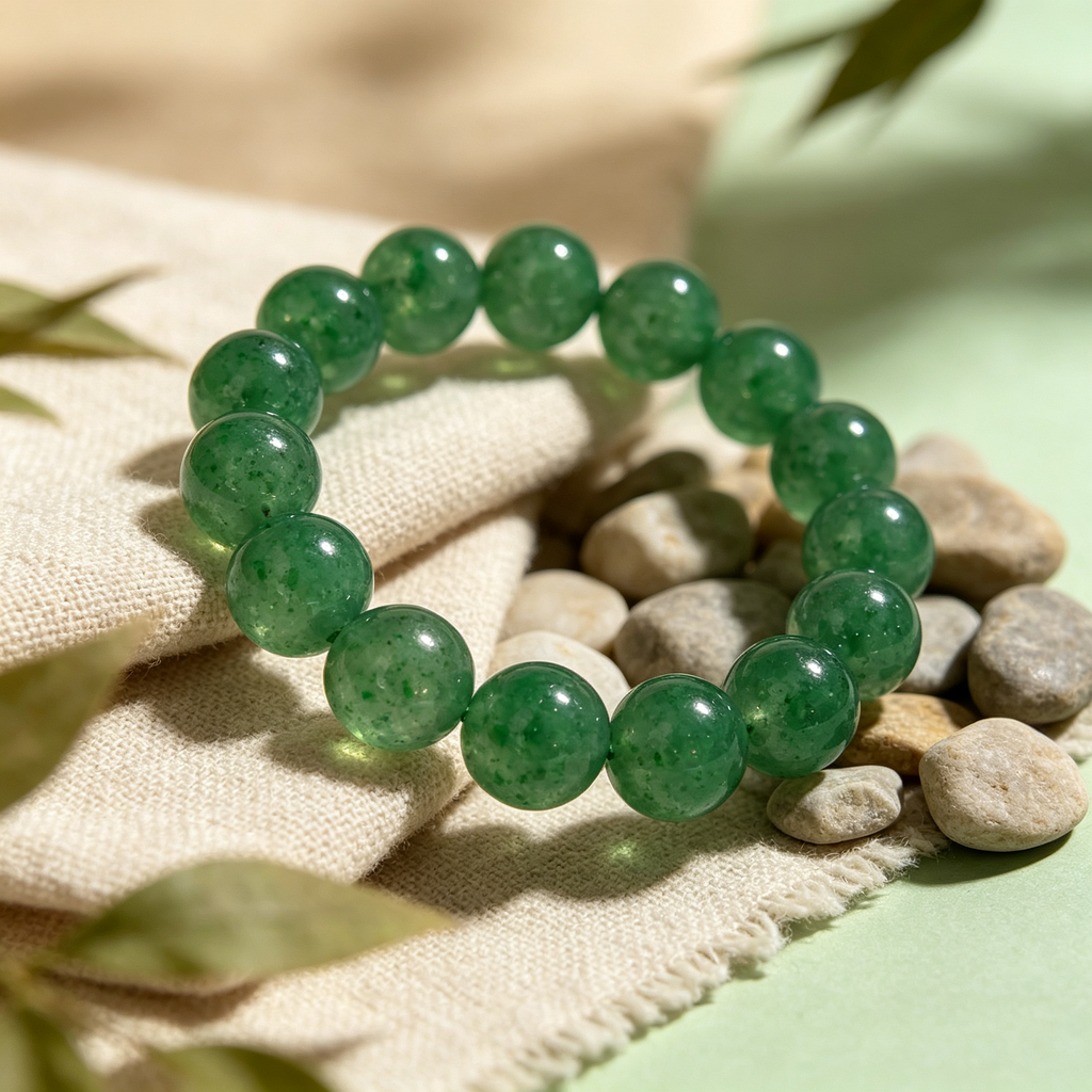 Green Strawberry Quartz Beaded Bracelet Natural Crystal Love Relationships Calm Anxiety Luck Health Protection Unisex Gemstone Bracelet