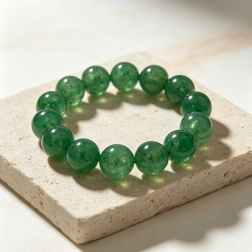 Green Strawberry Quartz Beaded Bracelet Natural Crystal Love Relationships Calm Anxiety Luck Health Protection Unisex Gemstone Bracelet