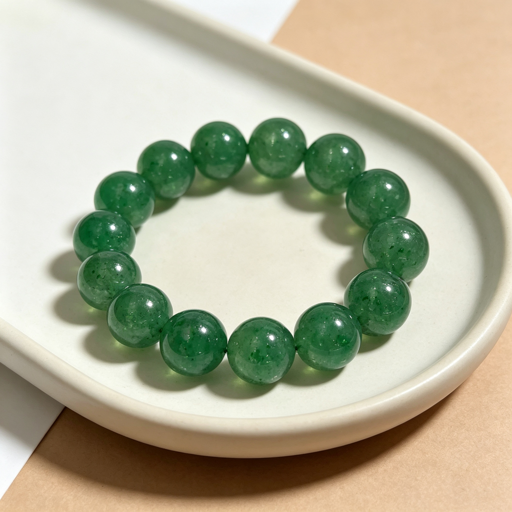 Green Strawberry Quartz Beaded Bracelet Natural Crystal Love Relationships Calm Anxiety Luck Health Protection Unisex Gemstone Bracelet