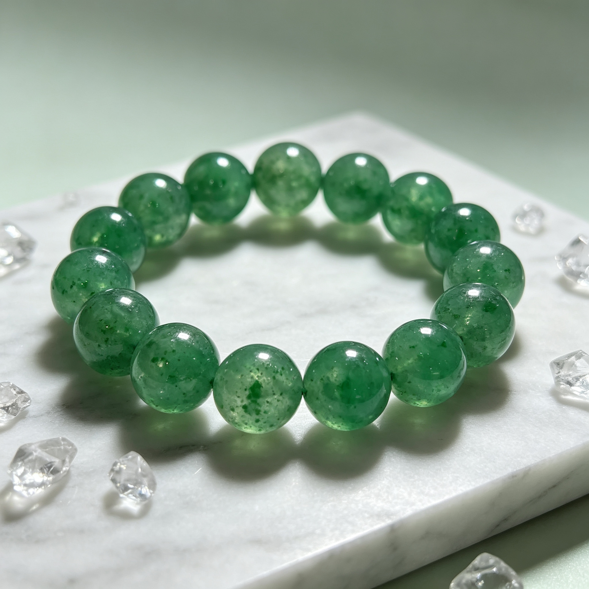 Green Strawberry Quartz Beaded Bracelet Natural Crystal Love Relationships Calm Anxiety Luck Health Protection Unisex Gemstone Bracelet