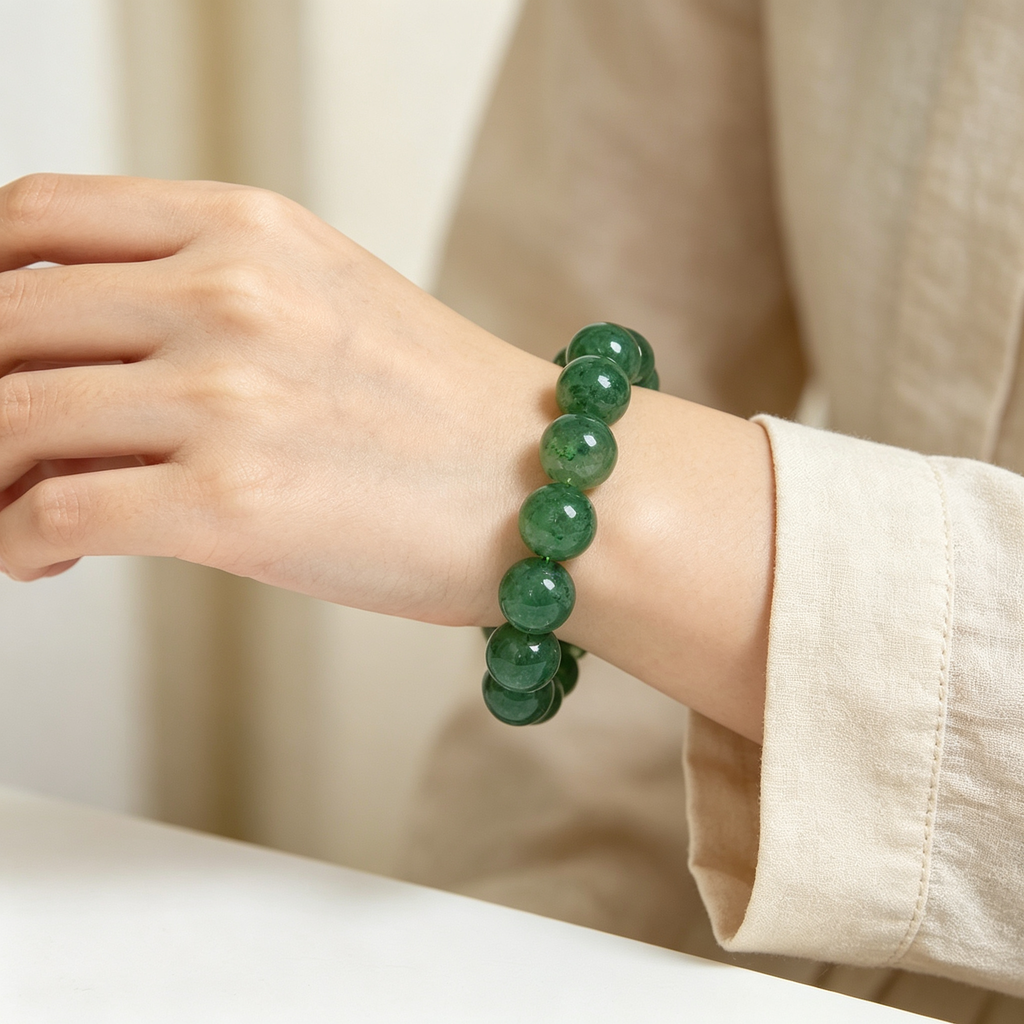 Green Strawberry Quartz Beaded Bracelet Natural Crystal Love Relationships Calm Anxiety Luck Health Protection Unisex Gemstone Bracelet