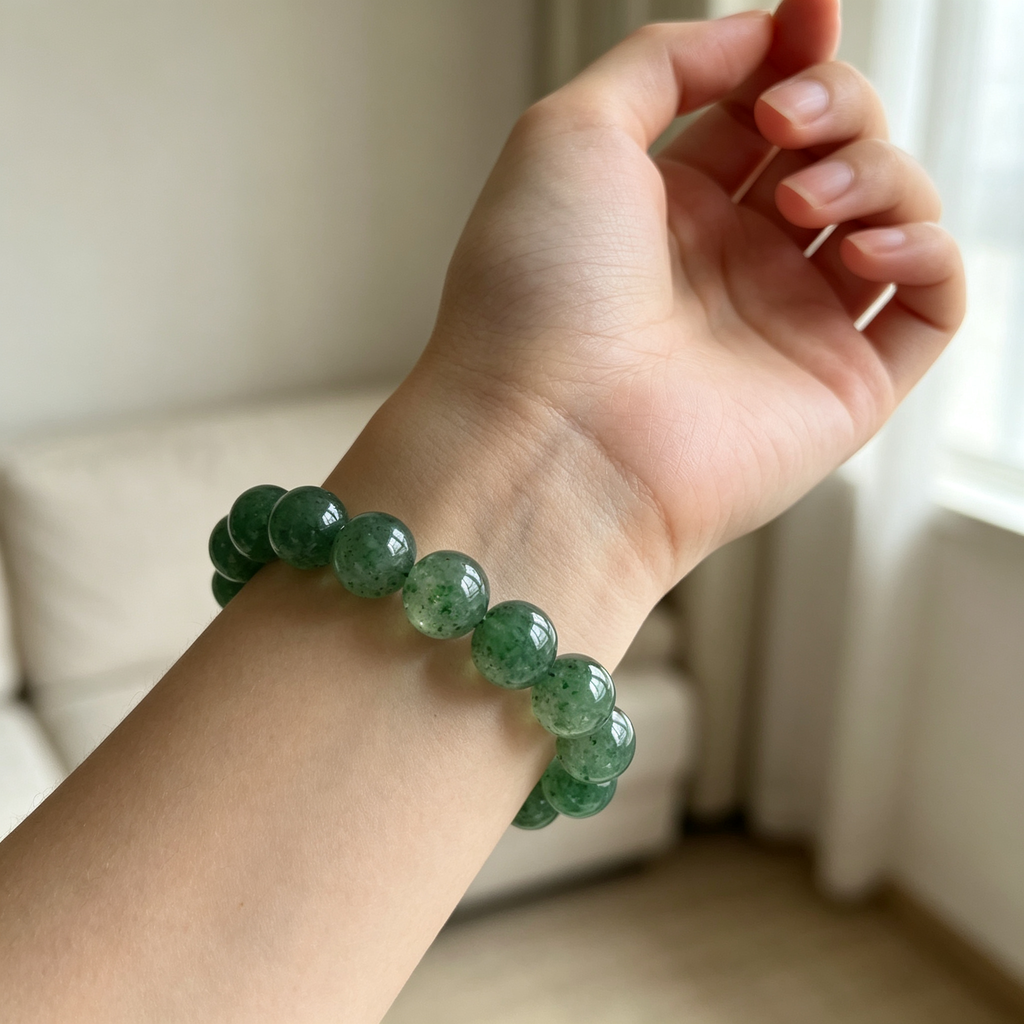 Green Strawberry Quartz Beaded Bracelet Natural Crystal Love Relationships Calm Anxiety Luck Health Protection Unisex Gemstone Bracelet