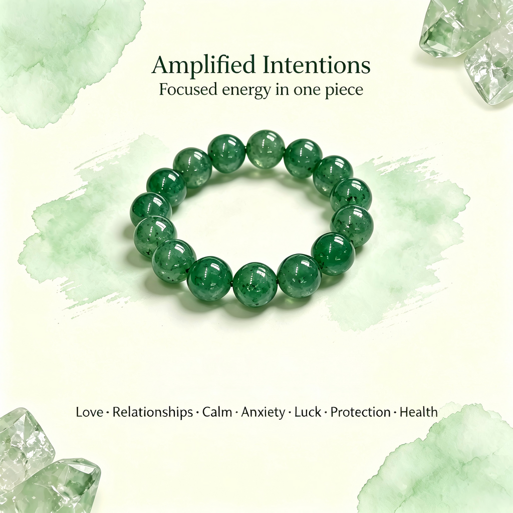 Green Strawberry Quartz Beaded Bracelet Natural Crystal Love Relationships Calm Anxiety Luck Health Protection Unisex Gemstone Bracelet