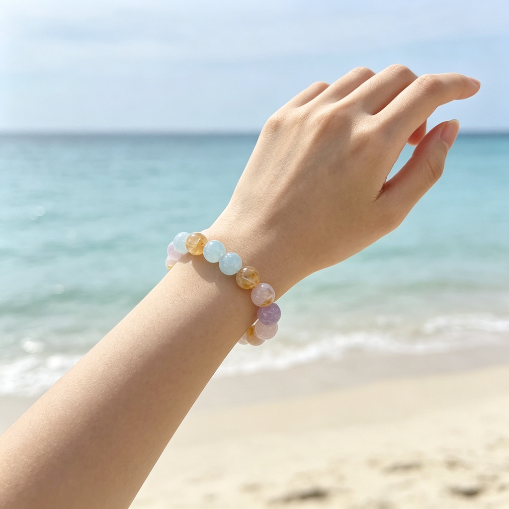 Karma & Elements Serene Tide Beaded Bracelet, Natural Mixed Gemstone Bracelet