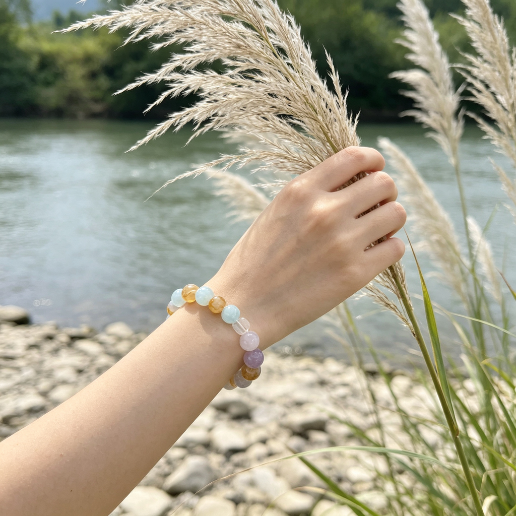 Karma & Elements Serene Tide Beaded Bracelet, Natural Mixed Gemstone Bracelet