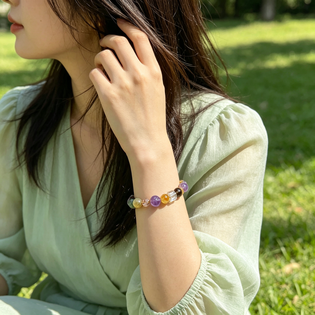 Karma & Elements Wholeness Energy Blend Mixed Crystal Beaded Bracelet