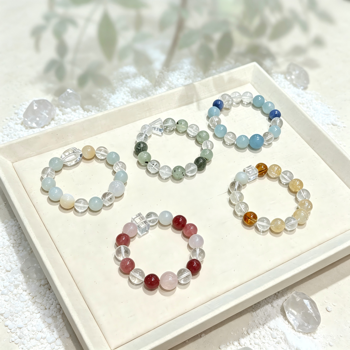 Karma & Elements Five Elements Natural Crystal Beaded Bracelet | Elemental Balance Feng Shui Spiritual Jewelry